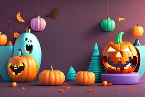 halloween banier achtergrond met pompoen generatief ai foto
