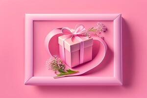 roze geschenk Cadeau doos Aan roze achtergrond generatief ai foto