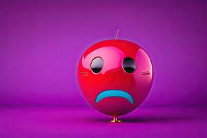 rood en Purper ballon met boos gezicht generatief ai foto