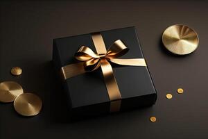 top visie van geschenk doos in zwart verpakking generatief ai foto