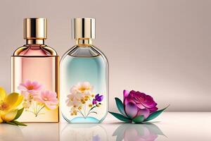 transparant multi kleur glas bloemen parfum flessen generatief ai foto