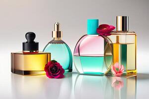 transparant multi kleur glas bloemen parfum flessen generatief ai foto