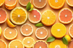 citrus oranje patroon achtergrond vlak leggen. generatief ai foto