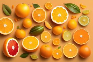 citrus oranje patroon achtergrond vlak leggen. generatief ai foto