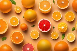 oranje achtergrond vlak leggen citrus fruit generatief ai foto