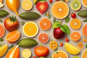 fruit en groenten vlak leggen patroon achtergrond generatief ai foto
