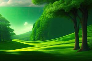 groen kleurrijk natuur landschap achtergrond met kopiëren ruimte. generatief ai kunst foto