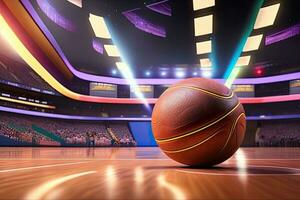 basketbal bal en sport achtergrond speelplaats foto