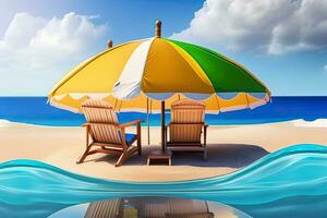 stoelen met paraplu Aan strand generatief ai foto