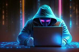 hacker gebruik laptop met binair code achtergrond foto