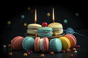 zoet kleurrijk verjaardag cupcakes en kaars , ai generatief foto