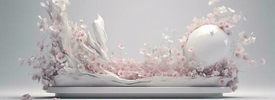 hart vorm beeldhouwwerk met roze bloemen in een wit kader, in de stijl van beweging vervagen panorama, kawaii manga, foto bashen, Sony alpha a1, gedetailleerd karakter ontwerp, bolvormig, genereren ai