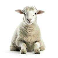 kant visie van een schapen op zoek Bij camera geïsoleerd Aan wit achtergrond, genereren ai foto