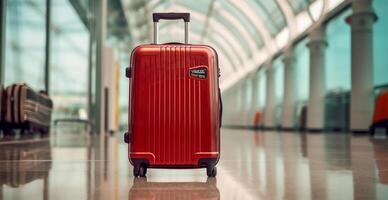 rood koffer, bagage Bij de luchthaven - ai gegenereerd beeld foto