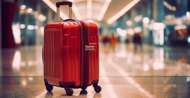 rood koffer, bagage Bij de luchthaven - ai gegenereerd beeld foto