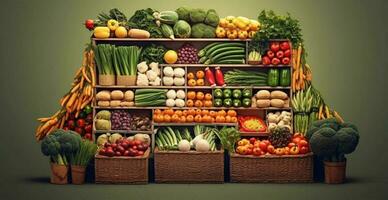 groente boeren markt kraam, kleurrijk divers vers biologisch gezond groenten - ai gegenereerd beeld foto