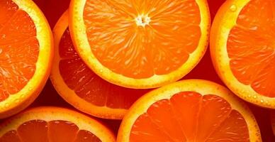 realistisch oranje textuur. oranje cirkels dichtbij omhoog, tropisch patroon, fruit banier - ai gegenereerd beeld foto