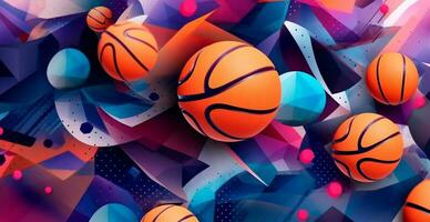 abstract basketbal panoramisch achtergrond, oranje basketbal - ai gegenereerd beeld foto