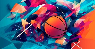 abstract basketbal panoramisch achtergrond, oranje basketbal - ai gegenereerd beeld foto