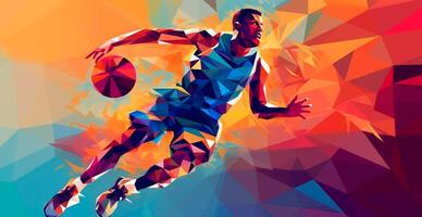 abstract basketbal panoramisch achtergrond, basketbal speler met bal - ai gegenereerd beeld foto