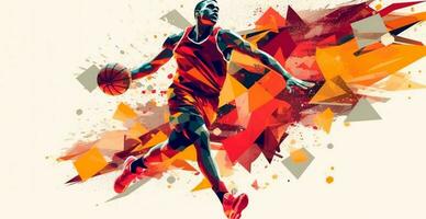 abstract basketbal panoramisch achtergrond, basketbal speler met bal - ai gegenereerd beeld foto