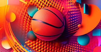 abstract basketbal panoramisch achtergrond, oranje basketbal - ai gegenereerd beeld foto