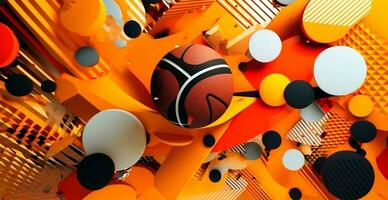 abstract basketbal panoramisch achtergrond, oranje basketbal - ai gegenereerd beeld foto