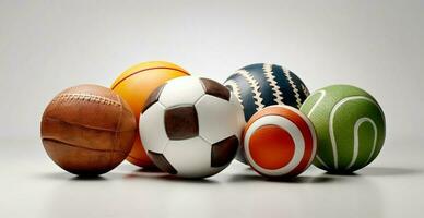 ballen van verschillend sport- Aan wit achtergrond - ai gegenereerd beeld foto