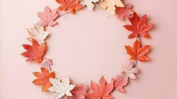 herfst achtergrond met vallend bladeren in pastel kleuren. illustratie ai generatief foto
