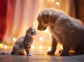 schattig puppy en kat. illustratie ai generatief foto