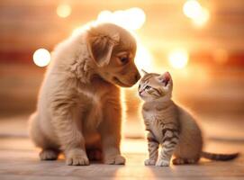 schattig puppy en kat. illustratie ai generatief foto