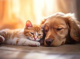 schattig puppy en kat. illustratie ai generatief foto