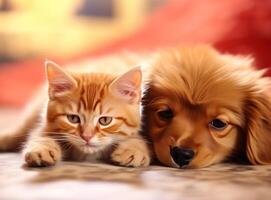 schattig puppy en kat. illustratie ai generatief foto