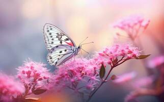 roze bloemen met vlinder. illustratie ai generatief foto