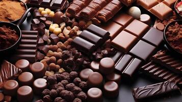 divers types en vormen van chocola behang achtergrond. ai gegenereerd foto