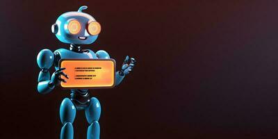 robot met babbelen doos. concept van Chatbot of ai assistent. ai gegenereerd foto