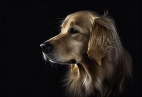 portret van een gouden retriever op zoek naar de kant geïsoleerd Aan zwart gemaakt met generatief ai foto