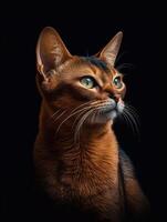 portret van een abessijn kat Aan een zwart achtergrond. studio schot. foto