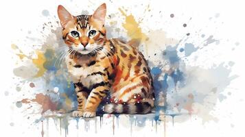 Bengalen kat. digitaal waterverf schilderij Aan wit achtergrond. generatief ai foto