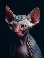 aanbiddelijk sphynx kat Aan zwart achtergrond. generatief ai foto