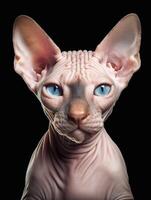 aanbiddelijk sphynx kat Aan zwart achtergrond. generatief ai foto