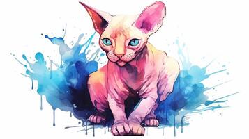 waterverf portret van een sfinx kat. hand getekend illustratie. generatief ai foto