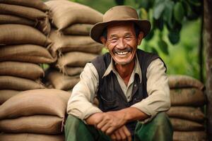 boer Aan arabica koffie plantage , ai generatief foto