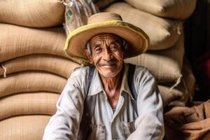 boer Aan arabica koffie plantage , ai generatief foto