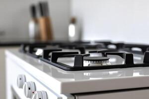 gas- fornuis detailopname. huis en Koken concept ai gegenereerd foto