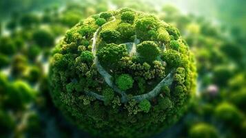 wereld kaart groen planeet wereld kaart bomen achtergrond. generatief ai. foto