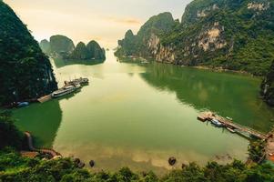 uitzicht op het eiland bo hon in de baai van halong in vietnam