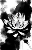 zwart en wit tekening van een lotus bloem detailopname, monochroom grafiek, ai generatief foto