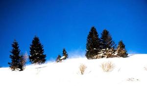 blauwe lucht op een besneeuwd landschap foto