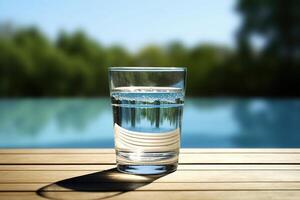 glas van water Aan de tafel. generatief ai. foto